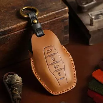 Чехол для ключа от машины Chery Jetour ручной работы из кожи Crazy Horse с пряжкой null синий