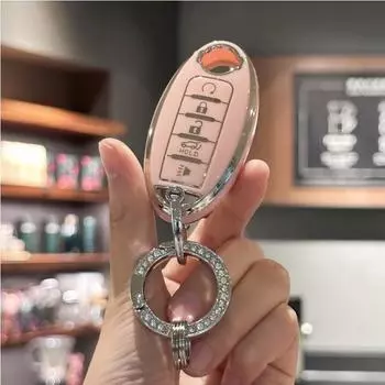 Чехол для ключа с брелоком Bling Lanyard для Nissan Altima Sentra Maxima Rogue Armada Pathfinder Versa Smart Key 5-кнопочный чёрный