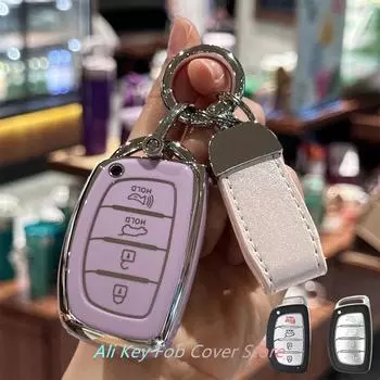 Чехол для ключа с ремешком для ключей Hyundai Elantra Ioniq Sonata Tucson Elantra GT Keyless Entry Smart Key Case чёрный