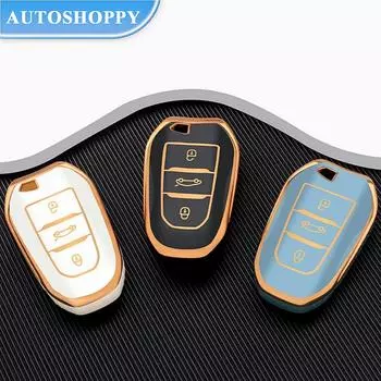 Чехол для ключей автомобиля из ТПУ с золотым краем для Peugeot 308 408 508 2008 3008 4008 5008 Citroen C4 C4L C6 C3-XR Picasso DS3 DS4 DS5 красный