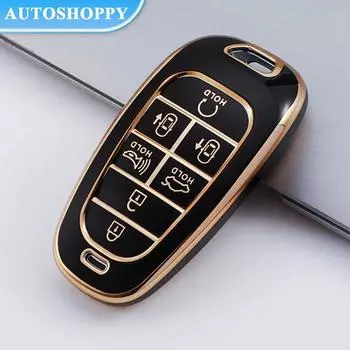 Чехол для ключей автомобиля из ТПУ с 5/6/7 кнопками для 2020 2021 Hyundai Sonata Nexo DN8 Santa Fe TM Tucson NX4 Staria Ioniq, аксессуары 5 Buttons чёрный