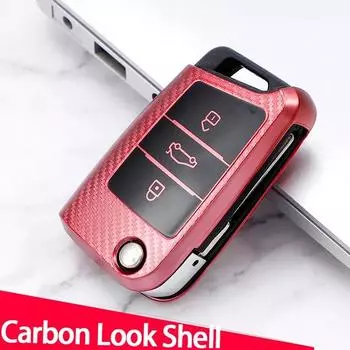 Чехол для ключей автомобиля из ТПУ с карбоновым узором для VW Volkswagen Golf 7 MK7 Tiguan MK2 для SEAT Ateca Leon FR2 Ibiza для Skoda Octavia A7 красный