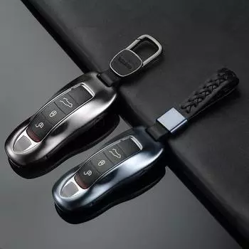 Чехол для ключей для Porsche Cayenne Macan 911 Panamera, сумка для ключей, пряжка из алюминиевого сплава, корпус только для дистанционного ключа, боковая сторона light blue A