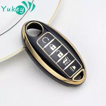Чехол для ключей из ТПУ с 5 кнопками для Nissan Qashqai Juke J10 J11 X-Trail T32 T31 Kicks Tiida, защитный чехол-брелок чёрный
