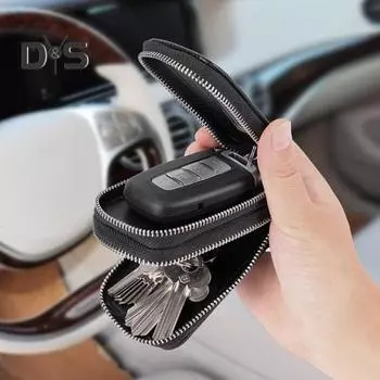 Чехол для ключей от машины из искусственной кожи, брелок с прозрачным окном, металлический крючок, портативный дистанционный брелок, держатель, сумка на молнии, защитная сумка, кошелек розы красного