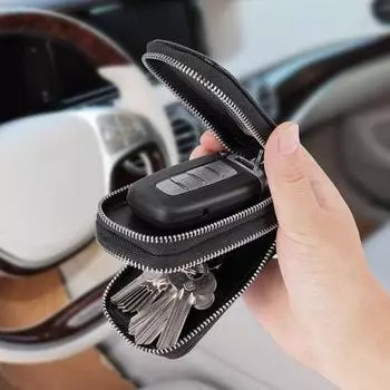 Чехол для ключей от машины из искусственной кожи, брелок с прозрачным окном, металлический крючок, портативный дистанционный брелок, держатель, сумка на молнии, защитная сумка, кошелек розы красного