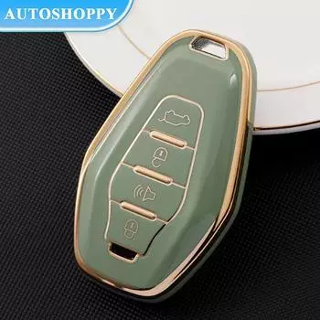 Чехол для ключей от машины с 4 кнопками для Chery Jetour X70 Plus Coupe X70s X90 X95 X70m X95pro, умный металлический кожаный брелок с дистанционным управлением, чехол в виде ракушки зелёный