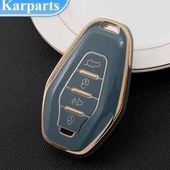 Чехол для ключей от машины с 4 кнопками для Chery Jetour X70 Plus Coupe X70s X90 X95 X70m X95pro, умный металлический кожаный брелок с дистанционным управлением, чехол в виде ракушки зелёный