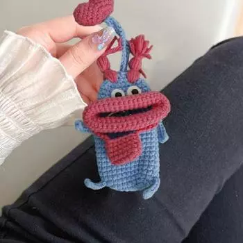 Чехол для ключей с мультяшным принтом, плетеный вручную рот с колбасой, противоугонный вязаный ключ, брелок ручной работы для вязания крючком, клетка чёрный