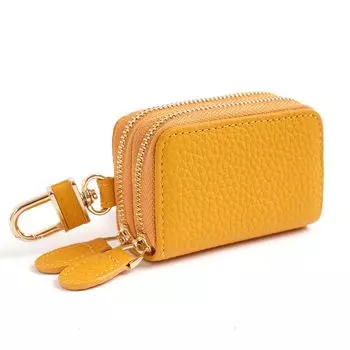 Чехол для ключей Smart Key Case из натуральной кожи с карабином, в комплекте брелок для ключей, 2 комнаты, компактный [imeetu] для мужчин и женщин (желтый) жёлтый