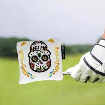 Чехол для клюшки Mallet, чехол для клюшки Mallet, уникальный чехол для клюшки Mallet с принтом черепа, защитный чехол для клюшки Mallet, аксессуар для гольфа белый