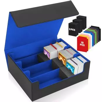 Чехол для колоды HIMOMO вмещает 1800 карт. Магнитный загрузчик большой емкости для коллекционных карт. Чехол из искусственной кожи с вертикальными игровыми картами. В комплект входят 3 губки с 10