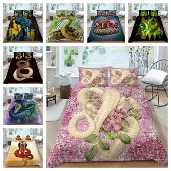 Чехол для комплекта постельного белья с 3D змеиным принтом, одеяло, пододеяльник, чехол для кровати из микрофибры, наволочка для подростков, одинарный двойной размер UK Single 135x200cm