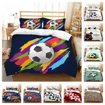 Чехол для комплекта постельного белья с 3D футбольным принтом из микрофибры, дышащее удобное одеяло, пододеяльник, пододеяльник, одинарный, двойной, King Size UK Single 135x200cm
