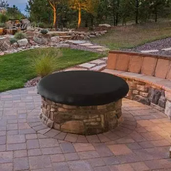 Чехол для костра на открытом воздухе, водонепроницаемый чехол из ткани Оксфорд, устойчивый к ультрафиолетовому излучению, со шнурком для круглых встроенных каменных кострищ чёрный