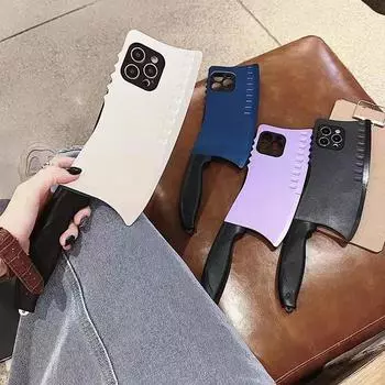 Чехол для кухонного ножа с 3D-мультяшным рисунком для iPhone16 15 13 12 11 14 Pro Max Xs 7 8 Plus, забавный узор в форме кухонного ножа, мягкий чехол для Samsung S24 S23Ultra iphone 16 синий