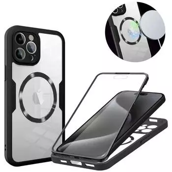 Чехол для Magsafe 360 с полной защитой экрана для iPhone 15 14 13 12 11 Pro Max, магнитная прозрачная задняя крышка с беспроводной зарядкой iphone 15 красный