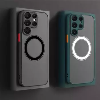 Чехол для Magsafe для Samsung Galaxy S23 Ultra S22 S21 Ultra Plus FE, противоударный чехол, роскошный матовый жесткий магнитный чехол для телефона Samsung S23 Ultra чёрный