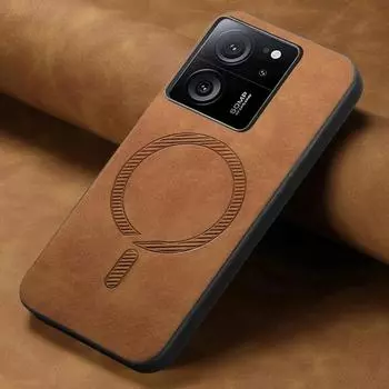 Чехол для Magsafe Magnetic Luxury Leather Panel Back Cover для Xiaomi 14 Ultra Mi14 Pro 13T 13 T Pro 5G Anti-Scratch Wireless Charging Shell for xiaomi 14 ultra чёрный