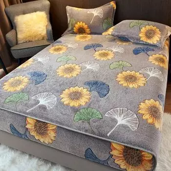 Чехол для матраса из трех частей из утолщенного молочного флиса, зимнее флисовое покрывало, полный комплект для матраса из кораллового флиса, защитный противоскользящий чехол 120x200