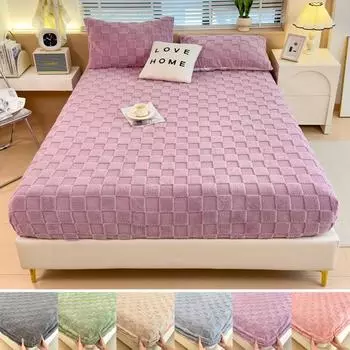 Чехол для матраса в шахматную клетку из бархата, зимняя теплая простыня на резинке из бархата, клетчатый чехол для кровати, защитный чехол для матраса 90/100/160x200 см 90x190x30cm