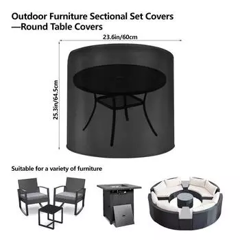 Чехол для мебели на патио, прочный, водонепроницаемый, всепогодный, с защитой от УФ-излучения, ветрозащитный, черный, для стола и стульев 23.6x25.3in