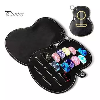 Чехол для медиаторов в форме гитары, держатель для медиаторов, брелок с 17 слотами, чехол из искусственной кожи для хранения медиаторов, подарки для гитаристов и музыкантов чёрный