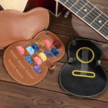 Чехол для медиаторов в форме гитары, держатель для медиаторов, брелок с 17 слотами, чехол из искусственной кожи для хранения медиаторов, подарки для гитаристов и музыкантов чёрный