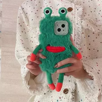 Чехол для мобильного телефона 15Promax - осенне-зимний плюшевый уродливый милый лягушонок, креативная защита от падений - iPhone 14, 12, 11, 13 Apple 14 Pro max