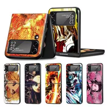 Чехол для мобильного телефона Anime Demon Slayer для Samsung Galaxy Z Flip4 Flip3 5G Black Coque Z Flip 4 3 Hard PC Luxury Cover Zflip3 Funda Samsung Z Flip3 5G