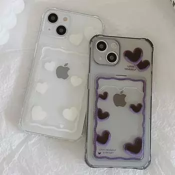 Чехол для мобильного телефона Apple 13 с черным принтом «Пурпурное сердце» и слотом для карт, совместим с iPhone 11/14, 12 Pro, XR/XS Max, прозрачный дизайн. iPhone14pro чёрный/фиолетовый
