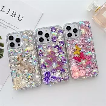 Чехол для мобильного телефона Apple 16promax Butterfly Iphone15, силиконовый защитный чехол 14 Flower Rhinestone, подходит для 13 Luxury iphone15