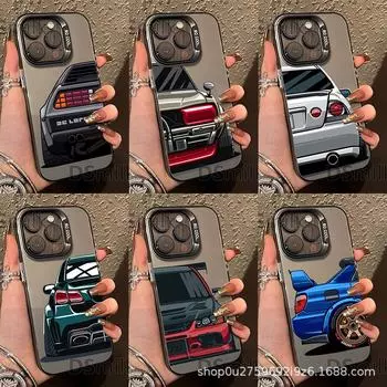 Чехол для мобильного телефона iPhone15Pro JDM Sports Car для iPhone 14/13/12 Pro Max. Твердый корпус с лазерным дизайном. iPhone Xs/ X серый