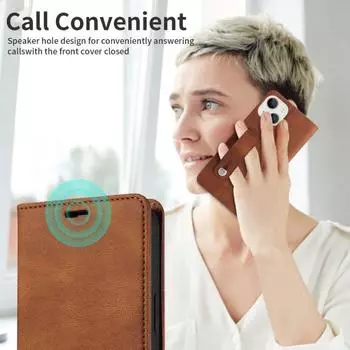 Чехол для мобильного телефона с магнитным запястьем и защитой от царапин, противоударный пылезащитный держатель с ремешком из искусственной кожи For iPhone14 темно-зеленого