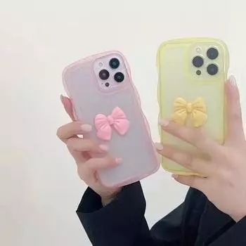 Чехол для мобильного телефона с волнистым бантом для смартфона, красочный чехол, прозрачный защитный край, милый силиконовый чехол с защитой от царапин, чехол для телефона for iPhone 14 фиолетовый