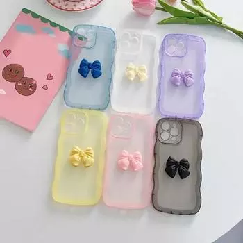 Чехол для мобильного телефона с волнистым прозрачным 3D бантом, красочный защитный чехол от царапин, милый силиконовый чехол для смартфона for iPhone 14 фиолетовый