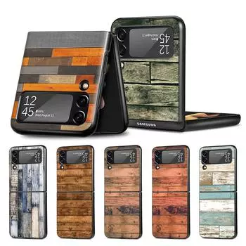 Чехол для мобильного телефона Samsung Galaxy Z Flip3 5G Flip4 черный чехол Z Flip 3 жесткий ПК роскошный чехол Zflip3 Funda модная текстура дерева Samsung Z Flip3 5G