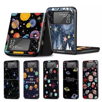 Чехол для мобильного телефона Samsung Galaxy Z Flip3 5G Flip4 Черный чехол Z Flip 3 Жесткий ПК Роскошный чехол Zflip3 Funda Starry Sky Pattern Samsung Z Flip3 5G