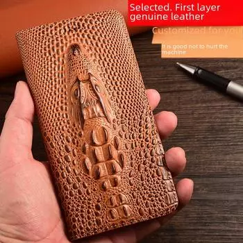 Чехол для мобильного телефона Samsung M53 5G: Натуральная кожа, боковая откидная крышка со сканером отпечатков пальцев, совместимость с M51, защита M33, M32 4G Crocodil Head Samsung M33 5G жёлтый