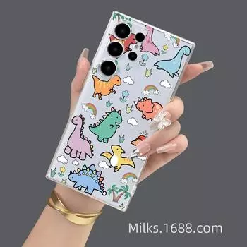 Чехол для мобильного телефона Samsung S23A55 с милым рисунком динозавра: Универсальный объектив, защитный чехол от падения Samsung S24 прозрачный
