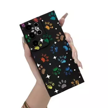 Чехол для мобильного телефона Samsung S23A55 с изображением следов щенка, защитный чехол в комплекте с линзой, защищающей от падения Samsung S21FE чёрный