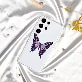 Чехол для мобильного телефона Samsung S23A55 с дизайном в виде фиолетовой бабочки, полной защитой объектива и функцией защиты от падений. Samsung S20ULTRA прозрачный
