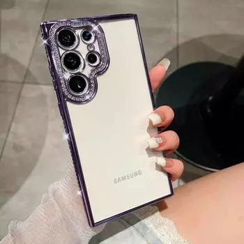 Чехол для мобильного телефона Samsung S24ultra с гальваническим покрытием из страз, прозрачный, подходит для S23plus, полностью устойчив к падениям, из ТПУ с инкрустацией бриллиантами Samsung S23 чёрный