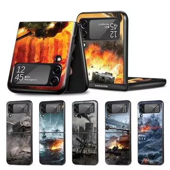Чехол для мобильного телефона Tanks Fighter Warship для Samsung Galaxy Z Flip4 Flip3 5G, черный чехол Z Flip 4 3, роскошный жесткий чехол из ПК Zflip3 Samsung Z Flip3 5G