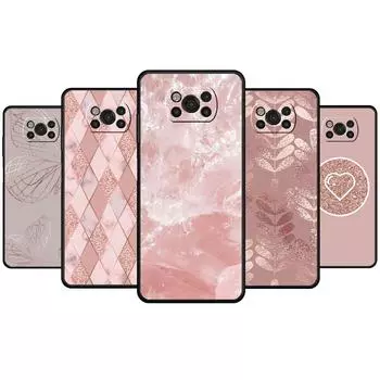 Чехол для мобильного телефона TPU для Xiaomi POCO 9T 11T F4 GT MI 11 lite X3 NFC M4 Pro 5G F3 M3 10T X4 Gold Pink Rose Glitter Hearts POCO X4 NFC