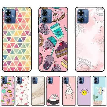 Чехол для Moto G14 Элегантная черная рамка из ТПУ, красочный фламинго, панда, дизайн мороженого, прочная противоударная защита для 6,5-дюймового чехла Moto G14