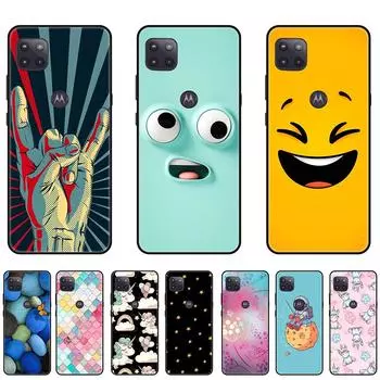 Чехол для Moto One 5G Ace/Moto G 5G 2021 XT2113 — черный ТПУ, цветочный принт в виде смайлика единорога, мягкая ударопрочная рамка, устойчивая к царапинам крышка белый