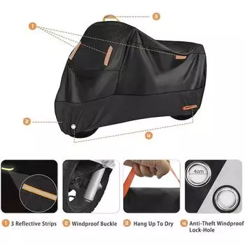 Чехол для мотоцикла, водонепроницаемый брезент для мотоцикла, 210D, утолщенный полиэстер, защитный чехол от ультрафиолетового излучения для мотоциклов и скутеров