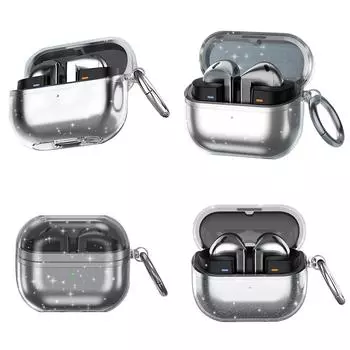 Чехол для наушников 1/2PCS с круглой пряжкой, защищающей от падений. Подходит для наушников Samsung Galaxy Buds 3/3 Pro. Sparkling powder transparent