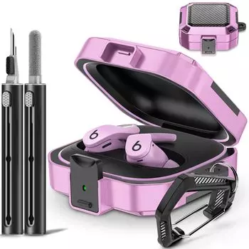 Чехол для наушников Beats Fit Pro с защитой от ударов из углеродного волокна, чехол для наушников Beats Fit Pro с ремешком, розовато-фиолетовый замок, фиолетовый